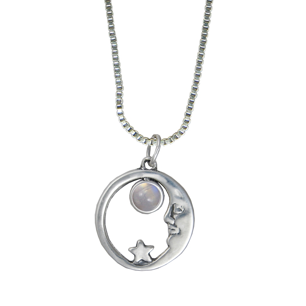 Sterling Silver Lucky Old Moon Pendant With Rainbow Moonstone